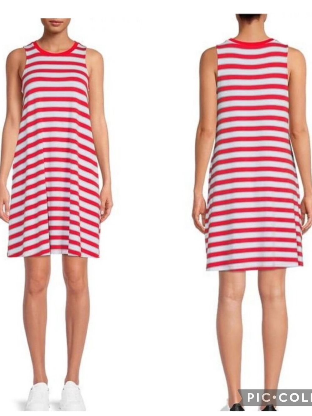 Time And True Red White Striped Sleeveless Knit Knee Length Dress XL NWT